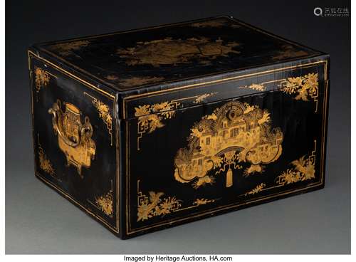 A Chinese Lacquered and Gilt Tea Caddy with Insert, 19th cen...