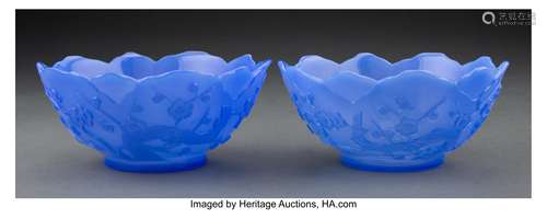 A Pair of Chinese Peking Glass Floriform Bowls 3 x 6-1/4 inc...