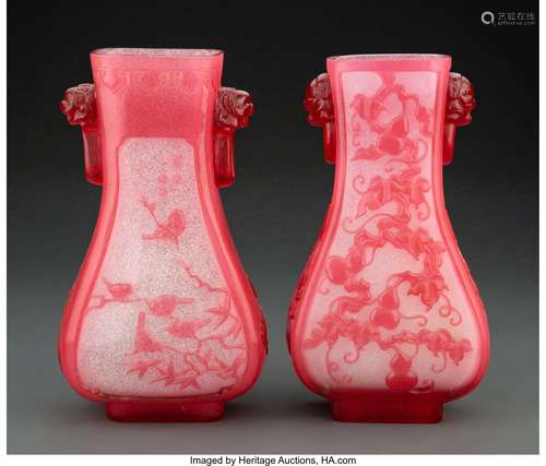 A Near-Pair of Snowflake-Ground Peking Glass Vases Marks to ...