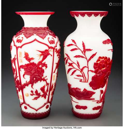 A Near Pair of Peking Glass Vases Marks: four-character Qian...