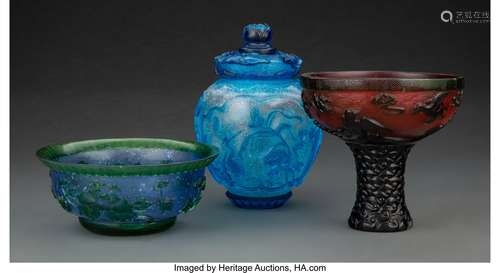 A Group of Three Peking Glass Vessels Marks to tallest: four...