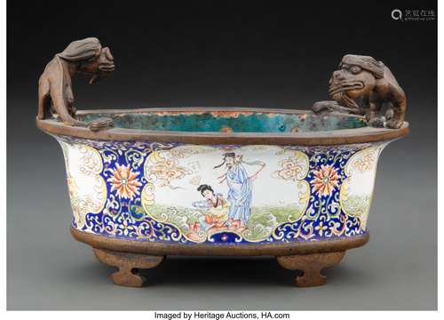 A Chinese Enameled Copper Jardinière Marks: four-character Q...