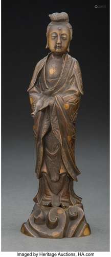 A Chinese Bronze Guanyin 8-3/8 x 2-3/4 x 2-1/2 inches (21.3 ...