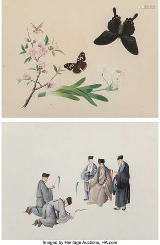 Two Chinese Export Paintings, 18th century 19 x 14-1/2 inche...