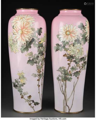 A Pair of Tall Japanese Cloisonné Vases, Attributed to Hatto...