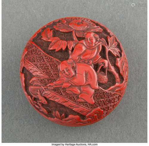 A Japanese Cinnabar Lacquer Manju Netsuke 0-7/8 x 1-5/8 inch...