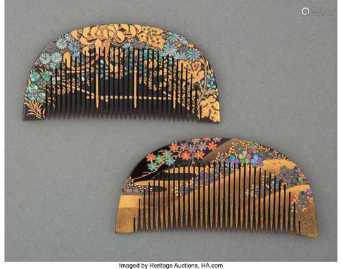 Two Japanese Combs, Meiji-Taisho Period Marks to one example...