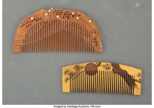 Two Japanese Combs, Taisho Period Marks: maker's mark (...