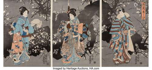 Utagawa Kunisada (Japanese, 1786-1864) Two Triptychs Woodblo...