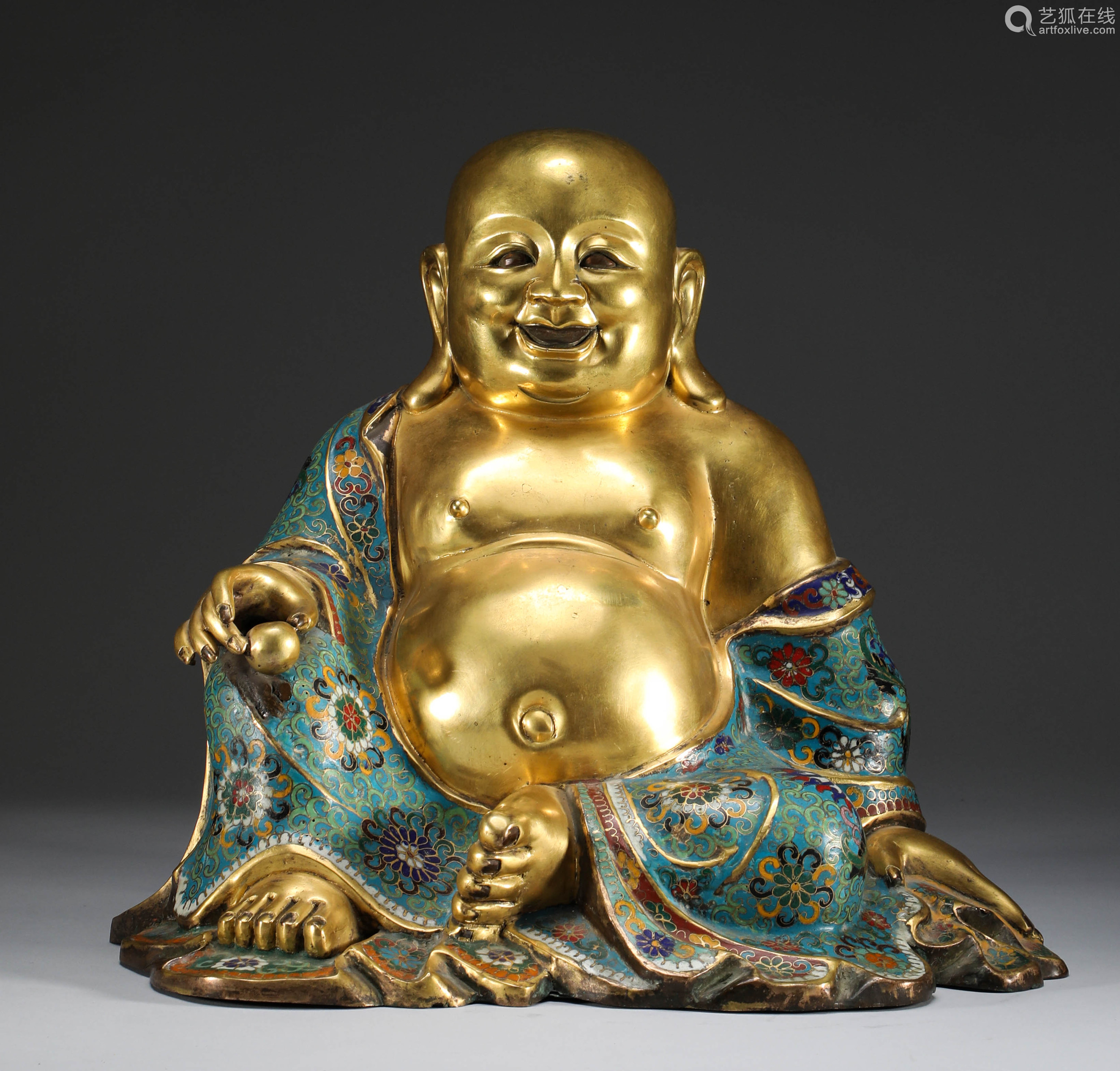 清代 铜鎏金珐琅工艺弥勒佛