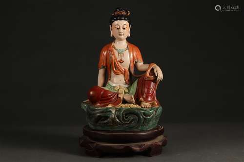 A FAMILLE ROSE KWAN-YIN STATUE