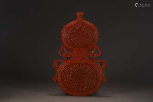 A CARVED RED LACQUERWARE LUCKY HANGING SCREEN