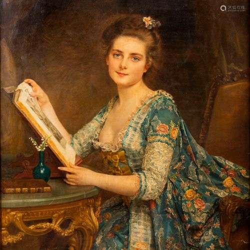 Gustave Jean JACQUET, (1846-1909), femme à sa lecture, huile...