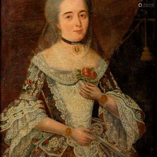 Ecole ALLEMANDE vers 1700, Portrait de femme en robe à fleur...
