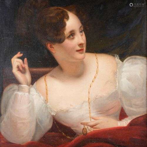Ecole FRANCAISE vers 1850, Portrait de femme à la robe blanc...