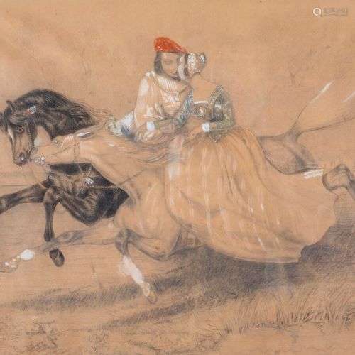 Alfred de DREUX (1810-1860), Le baiser à cheval, crayon noir...