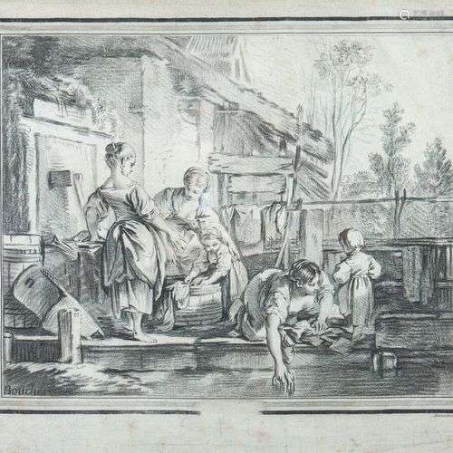 François BOUCHER (1703-1770), d'après, Femmes au lavoir, gra...