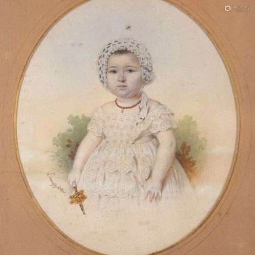 Ecole Française du XIXème siècle, Portrait d'une enfant au h...