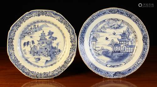 Two 18th Century Qianlong Blue & White Plates decorated with...