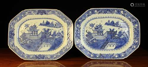 A Pair of Qianlong Blue & White Octagonal Serving Platters.