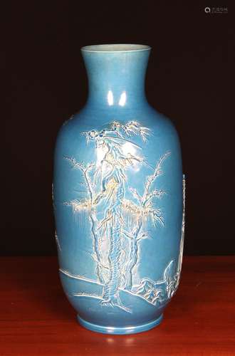 A Wan Bingrong Turquoise Glazed Vase (1840-1900) decorated i...