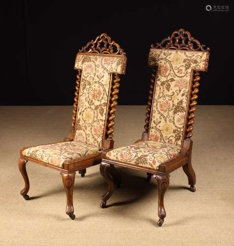 A Pair of Unusual 19th Century Walnut High-backed Side Chair...