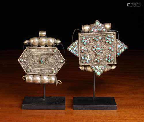 Two Antique Tibetan Silver Gau: The pendant amulet boxes ado...