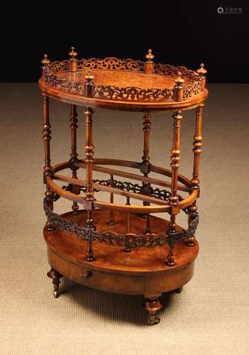 A Rare Victorian Burr Walnut Gallery-topped Canterbury Table...