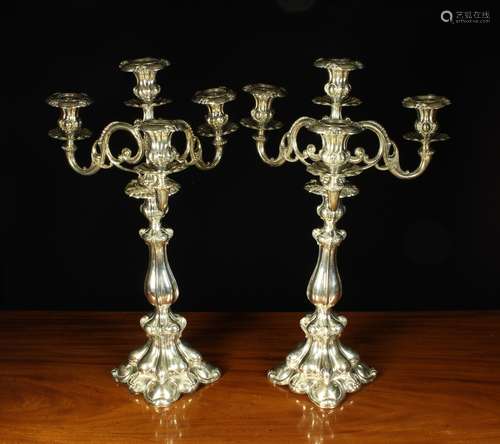 A Pair of Fabulous Continental Silver Four Light Candelabra,...