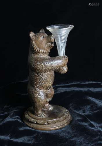 A Small 19th Century Carved Wooden Black Forest Bear with in...