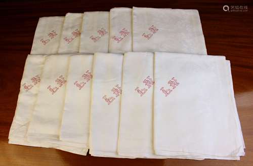 A Set of Eleven Large White Damask Table Napkins reputed to ...