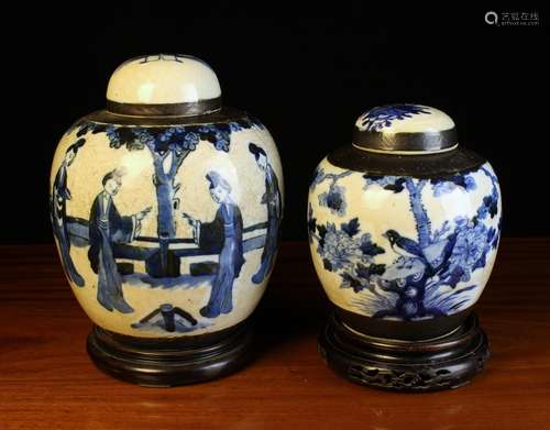 Two 19th Century Japanese Blue & White Crackle Glazed Ginger...