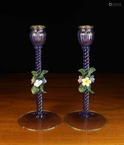 A Pair of Venetian Glass Candlesticks.