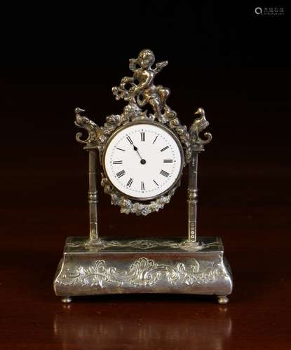 A Small 19th Century Imported Silver Portico Clock with assa...