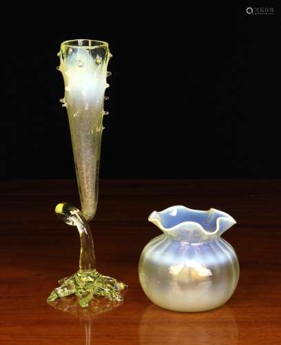Two Small Vaseline Glass Vases. One of bulbous form with a f...