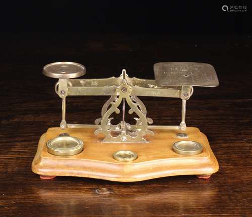 A Pair of Brass & Wooden Postal Scales for letters, S.T.S.