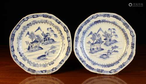 A Pair of 18th Century Qianlong Blue & White Octagonal Plate...