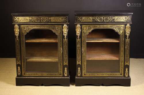 A Pair of 19th Century Ebonised Boullework Pier/Side Cabinet...