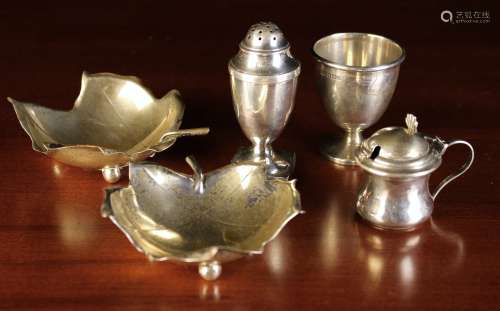 A Small Group of Silver: A Pair of leaf Shaped Sweetmeat Dis...