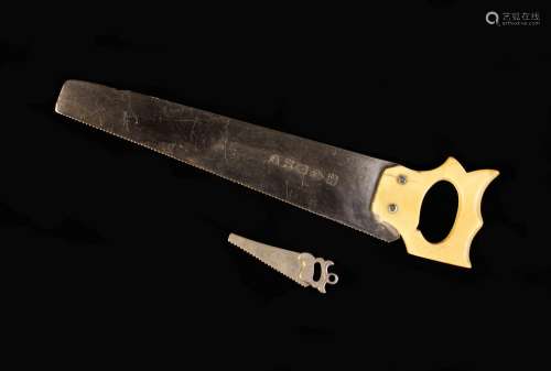An Antique Miniature Carpenter's Saw with Silver plated blad...