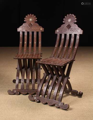 A Pair of 19th Century Damascus Folding Chairs elaborately c...