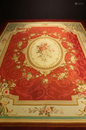 A Very Large Aubusson Style Tapestry/Carpet: The central ova...