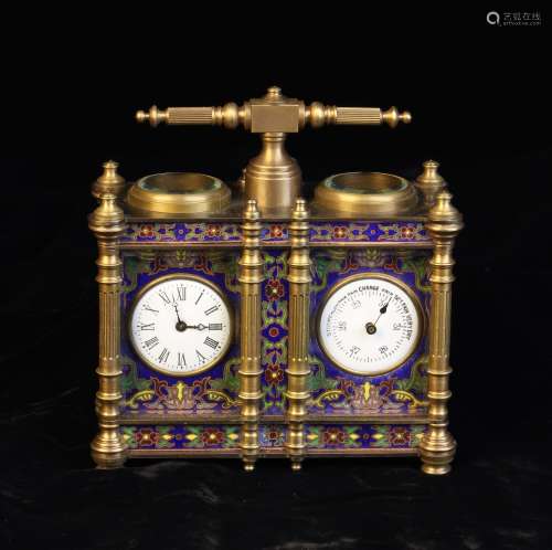 A Small & Decorative French Combination Desk Clock/Barometer...