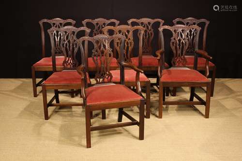 A Set of Eight Late 19th Century Chippendale Style Carved Ma...