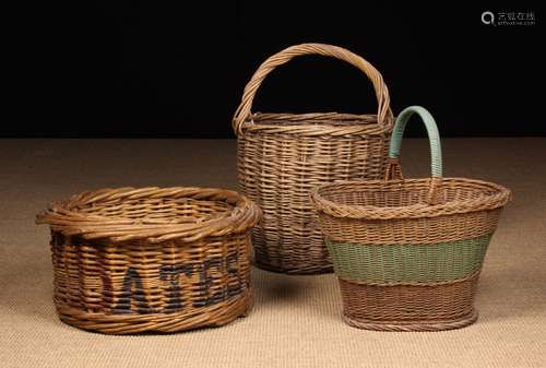 Three Wicker Baskets: Two round;