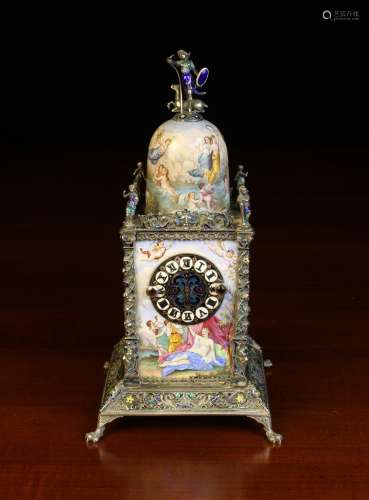 A Small & Highly Decorative Vienna Enamel Table Clock.