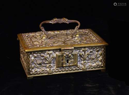 An Early 20th Century Brass Casket/Cigarette Box ornately ca...