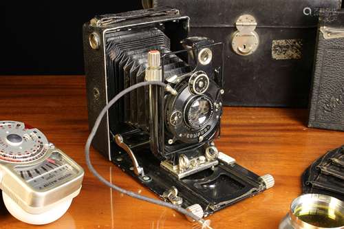 A Vintage Voightlander Folding Camera in Case with glass pla...