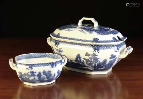An Antique Blue & White Pearlware Soup Tureen & Cover, and a...