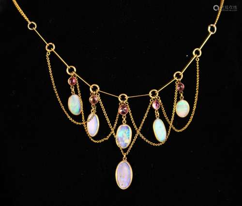 A Pretty, Vintage Ruby & Opal Necklace.